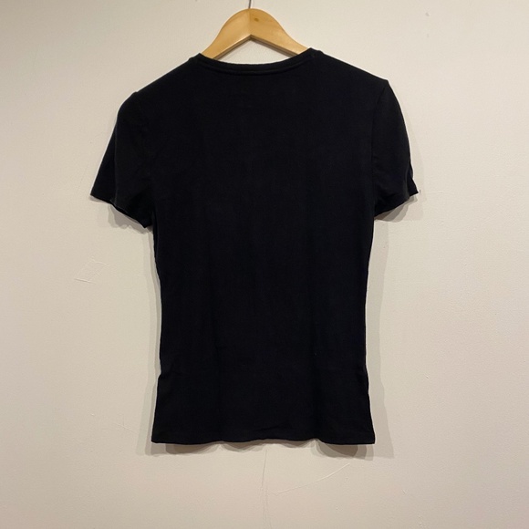 Gianni Bini Black Stretchy Ribbed Crew Neck T-Shirt Size Large - Picture 2 of 3